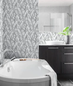 NextWall Baha Banana Leaves Peel & Stick Wallpaper - Gray