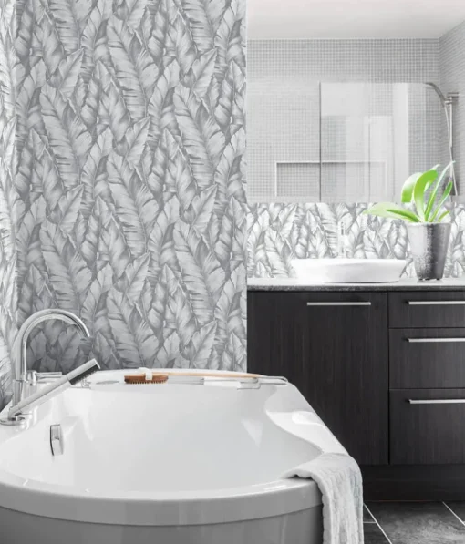 NextWall Baha Banana Leaves Peel & Stick Wallpaper - Gray