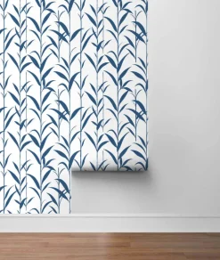 NextWall Bamboo Leaves Peel & Stick Wallpaper - Blue