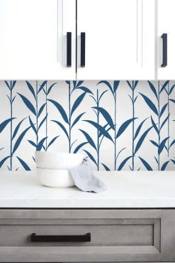 NextWall Bamboo Leaves Peel & Stick Wallpaper - Blue