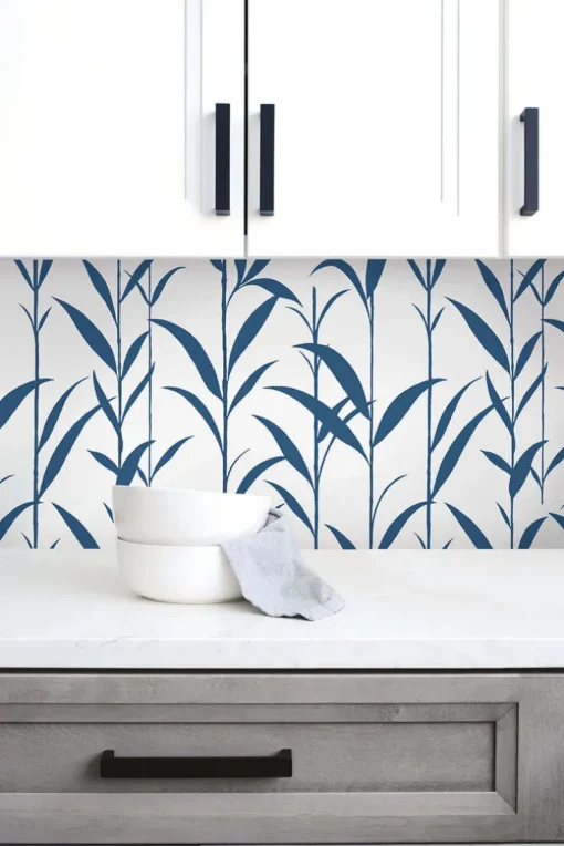 NextWall Bamboo Leaves Peel & Stick Wallpaper - Blue