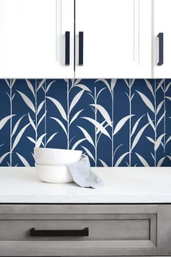 NextWall Bamboo Leaves Peel & Stick Wallpaper - Blue