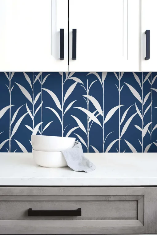 NextWall Bamboo Leaves Peel & Stick Wallpaper - Blue