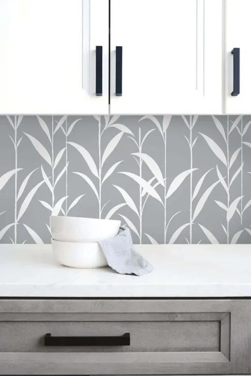 NextWall Bamboo Leaves Peel & Stick Wallpaper - Gray