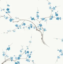 NextWall Cherry Blossom Floral Peel & Stick Wallpaper - Blue & White