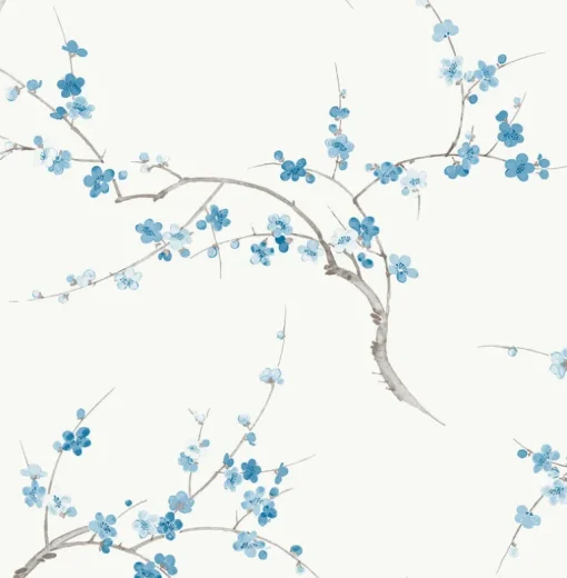 NextWall Cherry Blossom Floral Peel & Stick Wallpaper - Blue & White