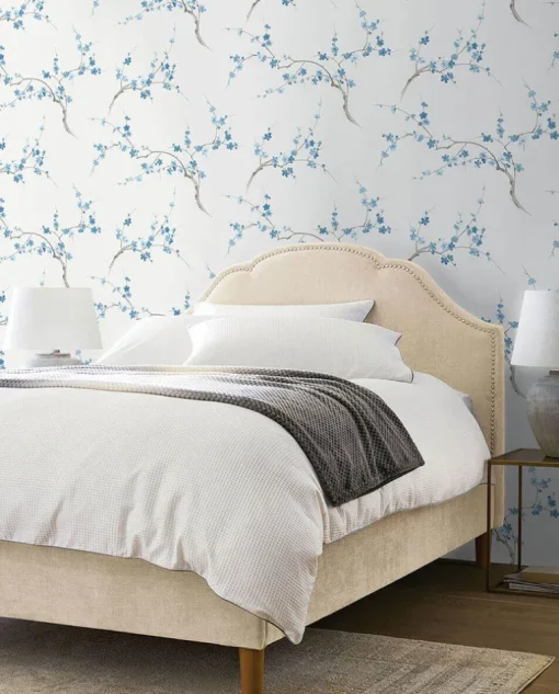NextWall Cherry Blossom Floral Peel & Stick Wallpaper - Blue & White
