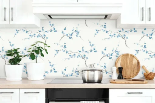 NextWall Cherry Blossom Floral Peel & Stick Wallpaper - Blue & White