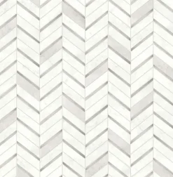 NextWall Chevron Marble Tile Peel & Stick Wallpaper - Silver