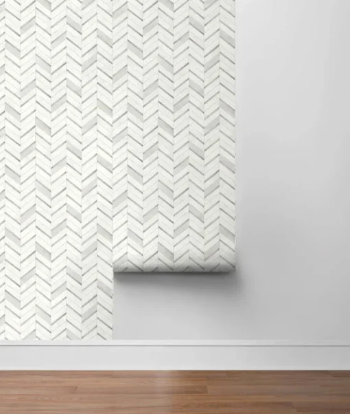 NextWall Chevron Marble Tile Peel & Stick Wallpaper - Silver