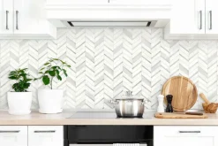 NextWall Chevron Marble Tile Peel & Stick Wallpaper - Silver