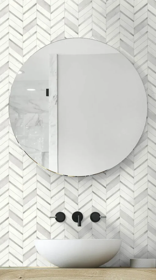 NextWall Chevron Marble Tile Peel & Stick Wallpaper - Silver