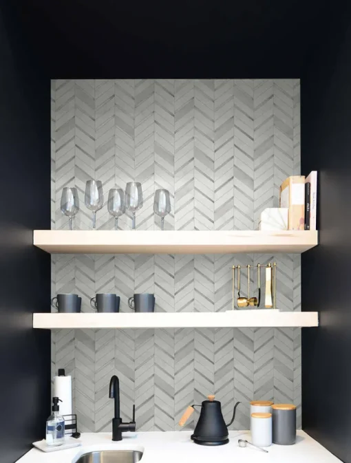 NextWall Chevron Marble Tile Peel & Stick Wallpaper - Silver