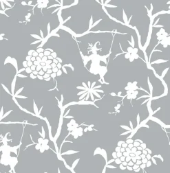 NextWall Chinoiserie Silhouette Peel & Stick Wallpaper - Silver