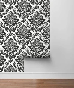 NextWall Damask Peel & Stick Wallpaper - Black & White