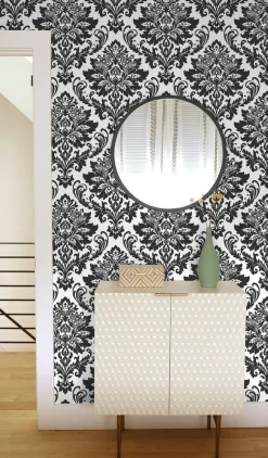 NextWall Damask Peel & Stick Wallpaper - Black & White