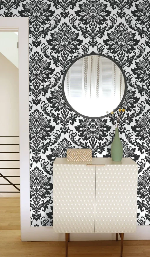 NextWall Damask Peel & Stick Wallpaper - Black & White