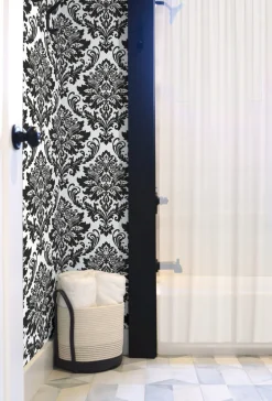 NextWall Damask Peel & Stick Wallpaper - Black & White