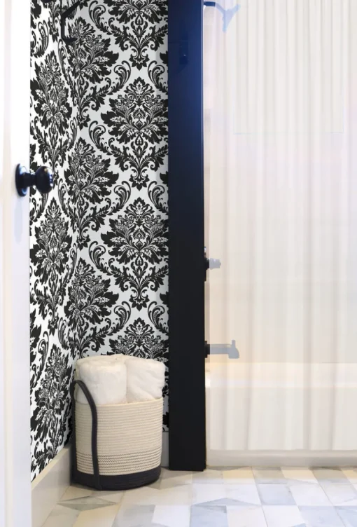 NextWall Damask Peel & Stick Wallpaper - Black & White