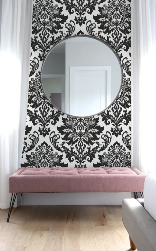 NextWall Damask Peel & Stick Wallpaper - Black & White