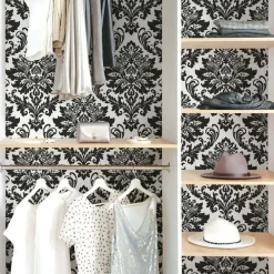 NextWall Damask Peel & Stick Wallpaper - Black & White