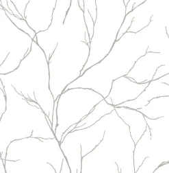 NextWall Delicate Branches Peel & Stick Wallpaper - Silver