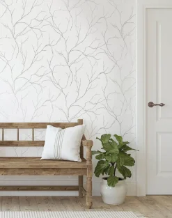 NextWall Delicate Branches Peel & Stick Wallpaper - Silver