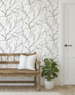 NextWall Delicate Branches Peel & Stick Wallpaper - Black