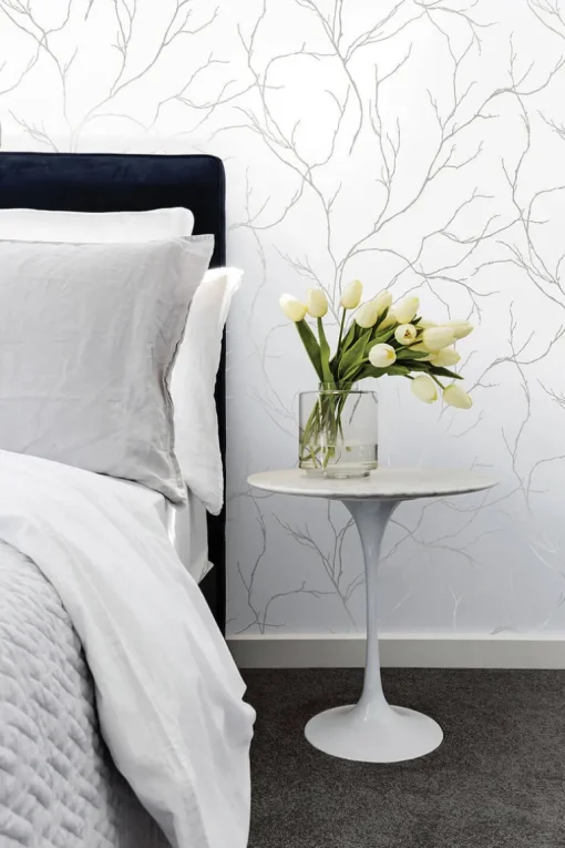 NextWall Delicate Branches Peel & Stick Wallpaper - Silver