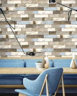 NextWall Farmhouse Shiplap Peel & Stick Wallpaper - Brown & Blue