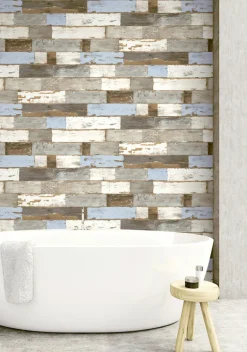 NextWall Farmhouse Shiplap Peel & Stick Wallpaper - Brown & Blue