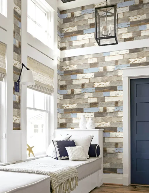 NextWall Farmhouse Shiplap Peel & Stick Wallpaper - Brown & Blue