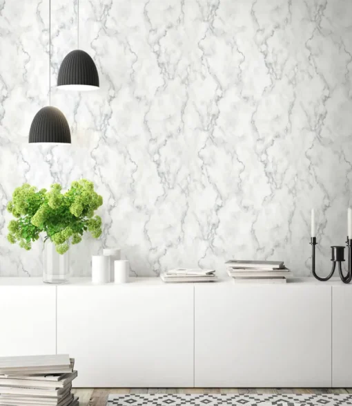 NextWall Faux Marble Peel & Stick Wallpaper - Silver
