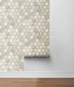 NextWall Inlay Hexagon Peel & Stick Wallpaper - Gold