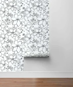 NextWall Linework Floral Peel & Stick Wallpaper - Black & White