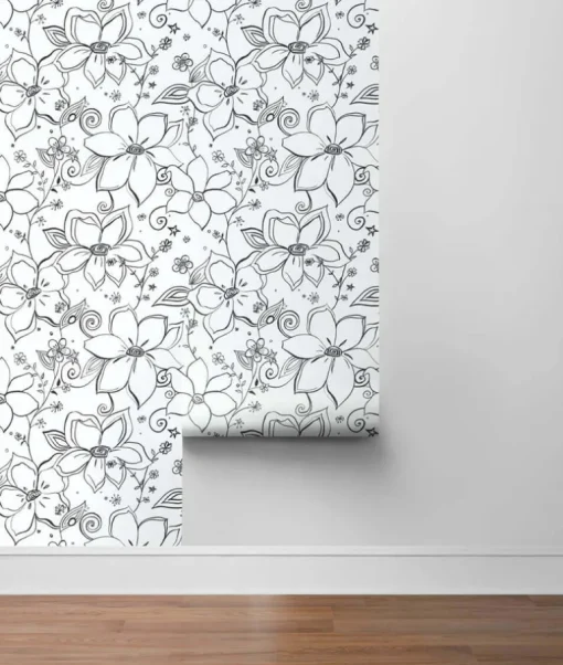 NextWall Linework Floral Peel & Stick Wallpaper - Black & White