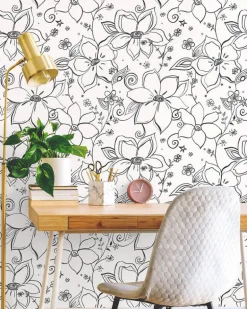 NextWall Linework Floral Peel & Stick Wallpaper - Black & White
