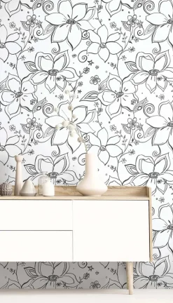 NextWall Linework Floral Peel & Stick Wallpaper - Black & White