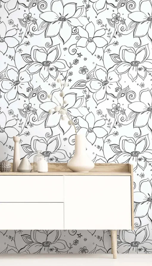 NextWall Linework Floral Peel & Stick Wallpaper - Black & White