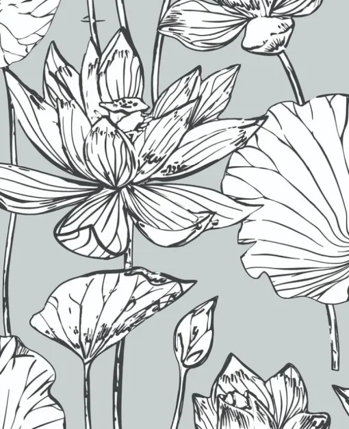 NextWall Lotus Floral Peel & Stick Wallpaper - Gray