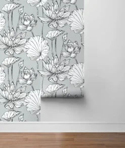 NextWall Lotus Floral Peel & Stick Wallpaper - Gray