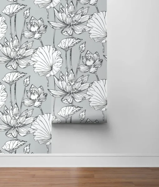 NextWall Lotus Floral Peel & Stick Wallpaper - Gray