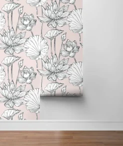 NextWall Lotus Floral Peel & Stick Wallpaper - Pink