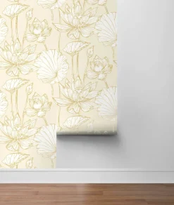 NextWall Lotus Floral Peel & Stick Wallpaper - Gold