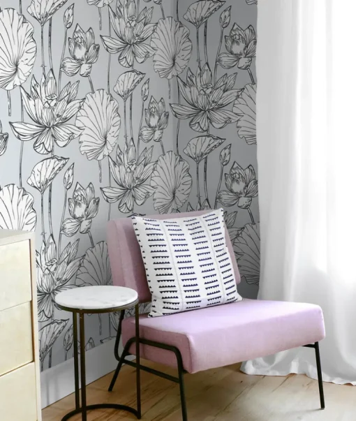 NextWall Lotus Floral Peel & Stick Wallpaper - Gray