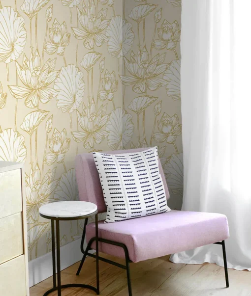 NextWall Lotus Floral Peel & Stick Wallpaper - Gold