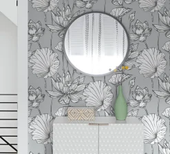NextWall Lotus Floral Peel & Stick Wallpaper - Gray