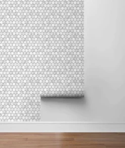 NextWall Marble Hexagon Peel & Stick Wallpaper - Light Grey