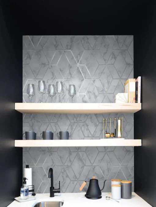 NextWall Marble Tile Peel & Stick Wallpaper - Silver