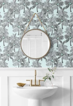 NextWall Palm Beach Peel & Stick Wallpaper - Black & Blue